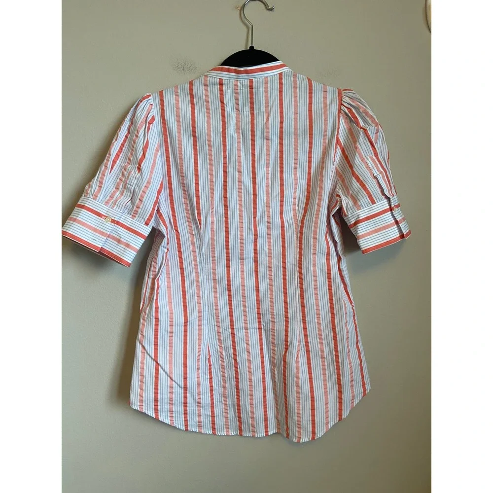 The Shirt Rochelle Behrens Blue Striped Puff Sleeve Button Down Shirt S - Picture 6 of 7